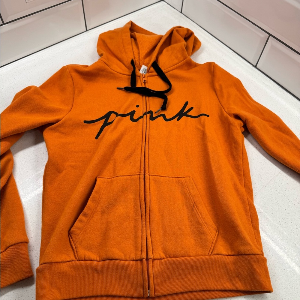 PINK Victoria's Secret Orange Hoodie with Black Drawstrings